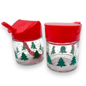 Vintage Christmas Gemco Sugar and Creamer Condiments Glass Retro Kitsch
